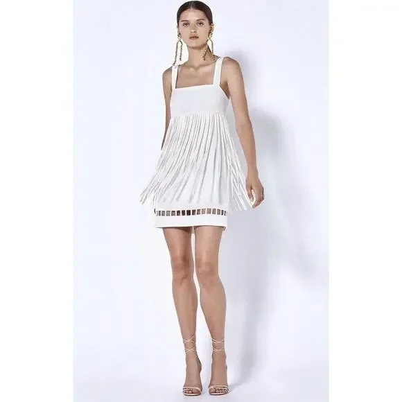 $650 Alexis SASKIA Alabaster Sleeveles Mini Fringe Dress Sz M Bridal Wedding - Picture 5 of 16